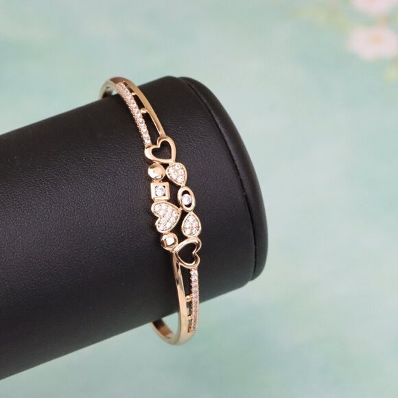Rose Gold Heart Charm Bangle with Cubic Zirconia Accents, XPBL0602 - Picture 7 of 12
